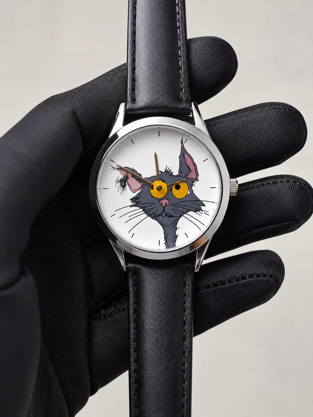 Cute Cartoon Cat Dial Leather Strap Watch